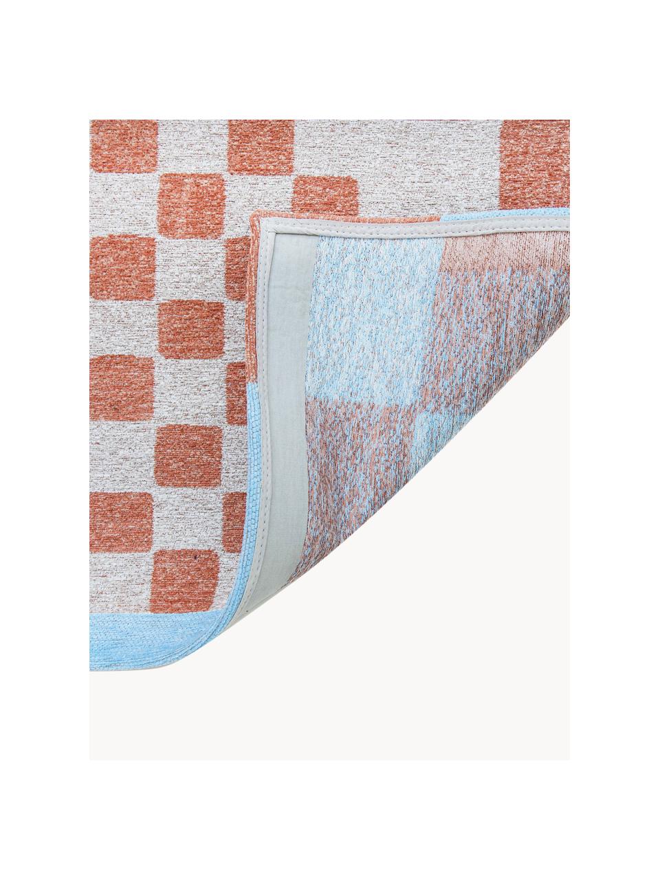 Teppich Honey mit grafischem Muster, 100 % Polyester, Terrakotta, Off White, Hellblau, B 80 x L 150 cm (Größe XS)