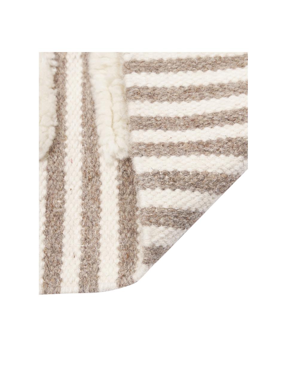 Handgewebter Wollteppich Anica mit Hoch-Tief-Effekt, Taupe, Beige, B 80 x L 150 cm (Größe XS)