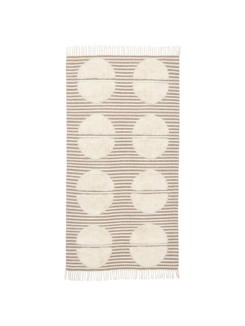 Handgewebter Wollteppich Anica mit Hoch-Tief-Effekt, Taupe, Beige, B 80 x L 150 cm (Größe XS)