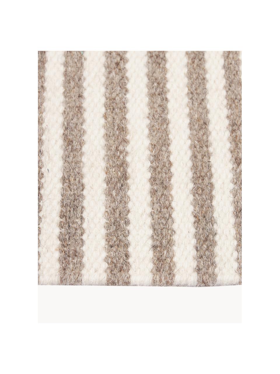 Handgewebter Wollteppich Anica mit Hoch-Tief-Effekt, Taupe, Cremeweiss, B 80 x L 150 cm (Grösse XS)
