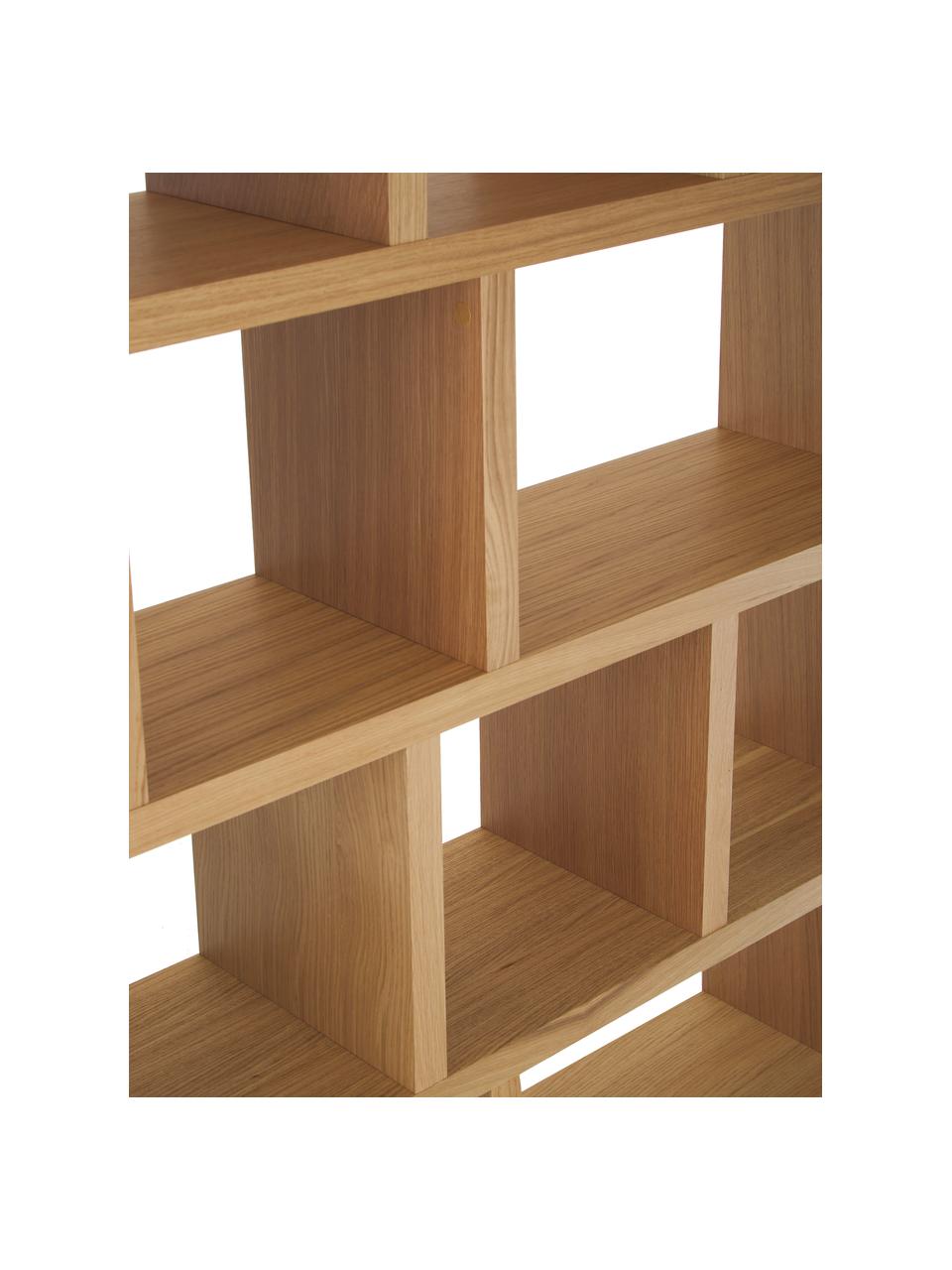 Libreria grande con finitura in legno di quercia Portlyn, Rivestimento: pannello di fibra a media, Superficie: finitura in vero legno ce, Legno di quercia, Larg. 150 x Alt. 198 cm