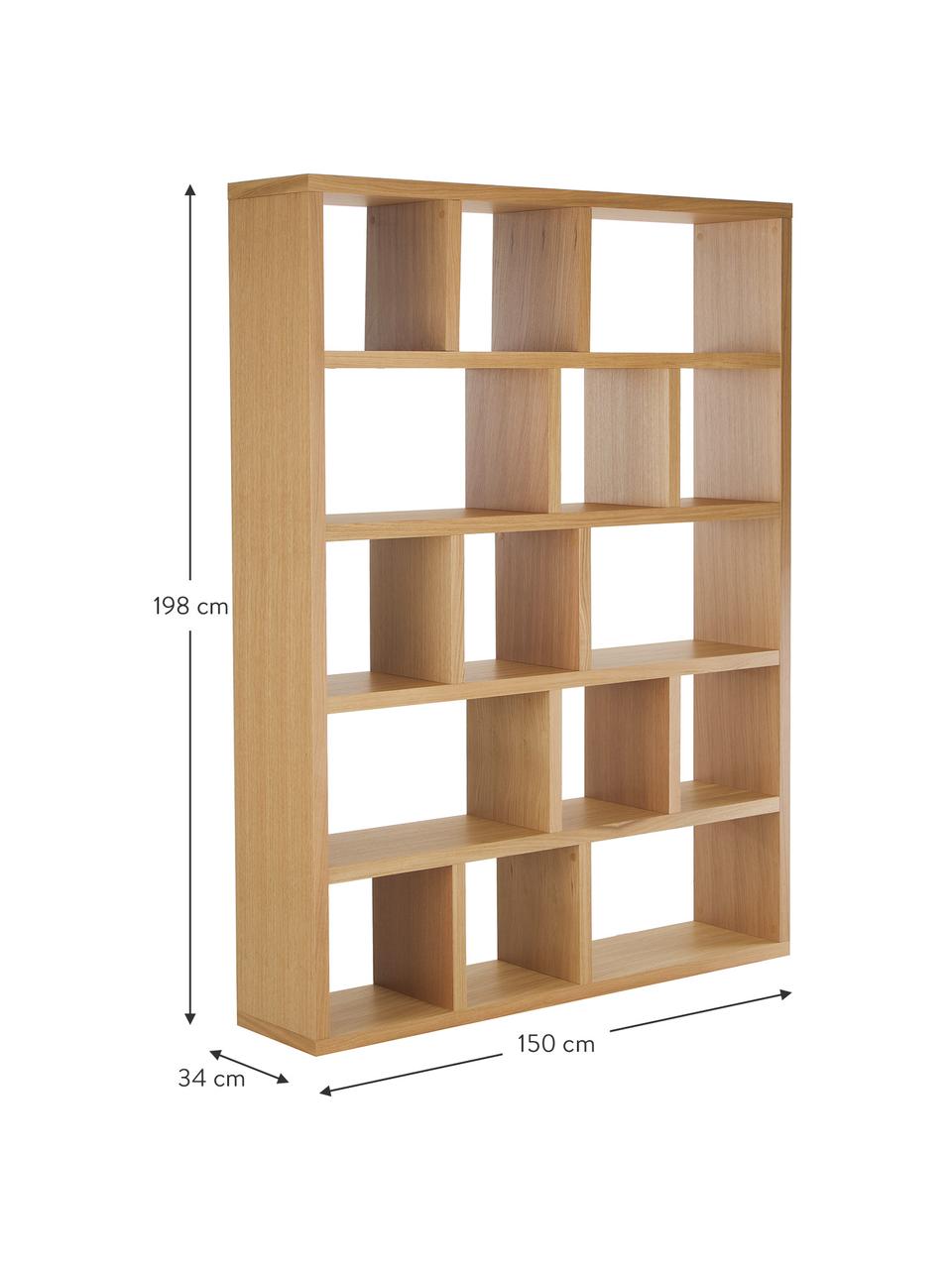 Großes Bücherregal Portlyn mit Eichenholzfurnier, Oberfläche: Echtholzfurnier, FSC®-zer, Eichenholz, 150 x 198 cm