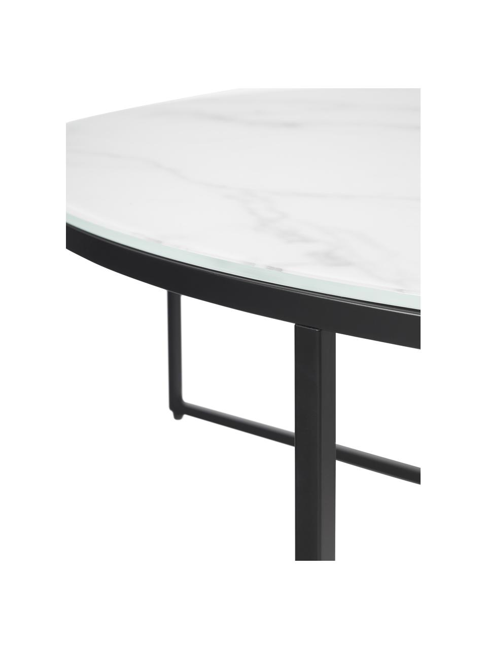 Okrúhly XL konferenčný stolík so sklenenou doskou Antigua, Mramorový vzhľad, biela, čierna, Ø 100 cm