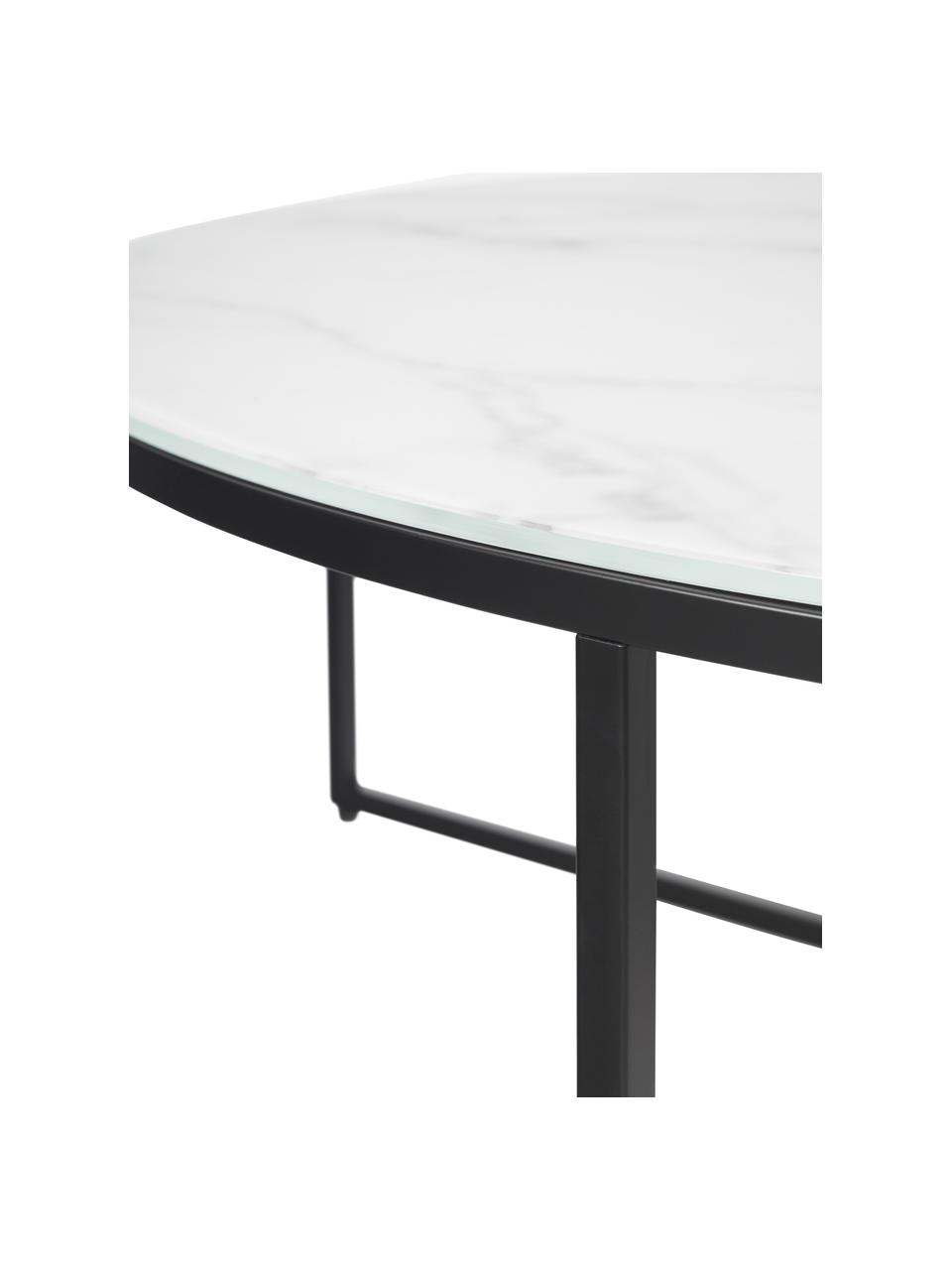 Tavolino rotondo XL da salotto con piano in vetro effetto marmo Antigua, Struttura: acciaio verniciato a polv, Bianco effetto marmo. nero, Ø 100 cm
