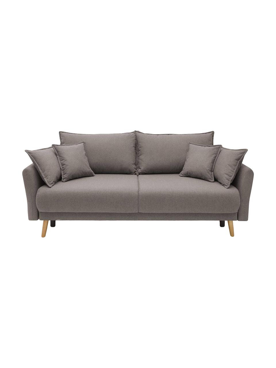 Sofa z funkcja spania i miejscem do przechowywania Mia (3-osobowa), Tapicerka: kaszmir, Nogi: drewno bukowe, Taupe, S 228 x G 102 cm