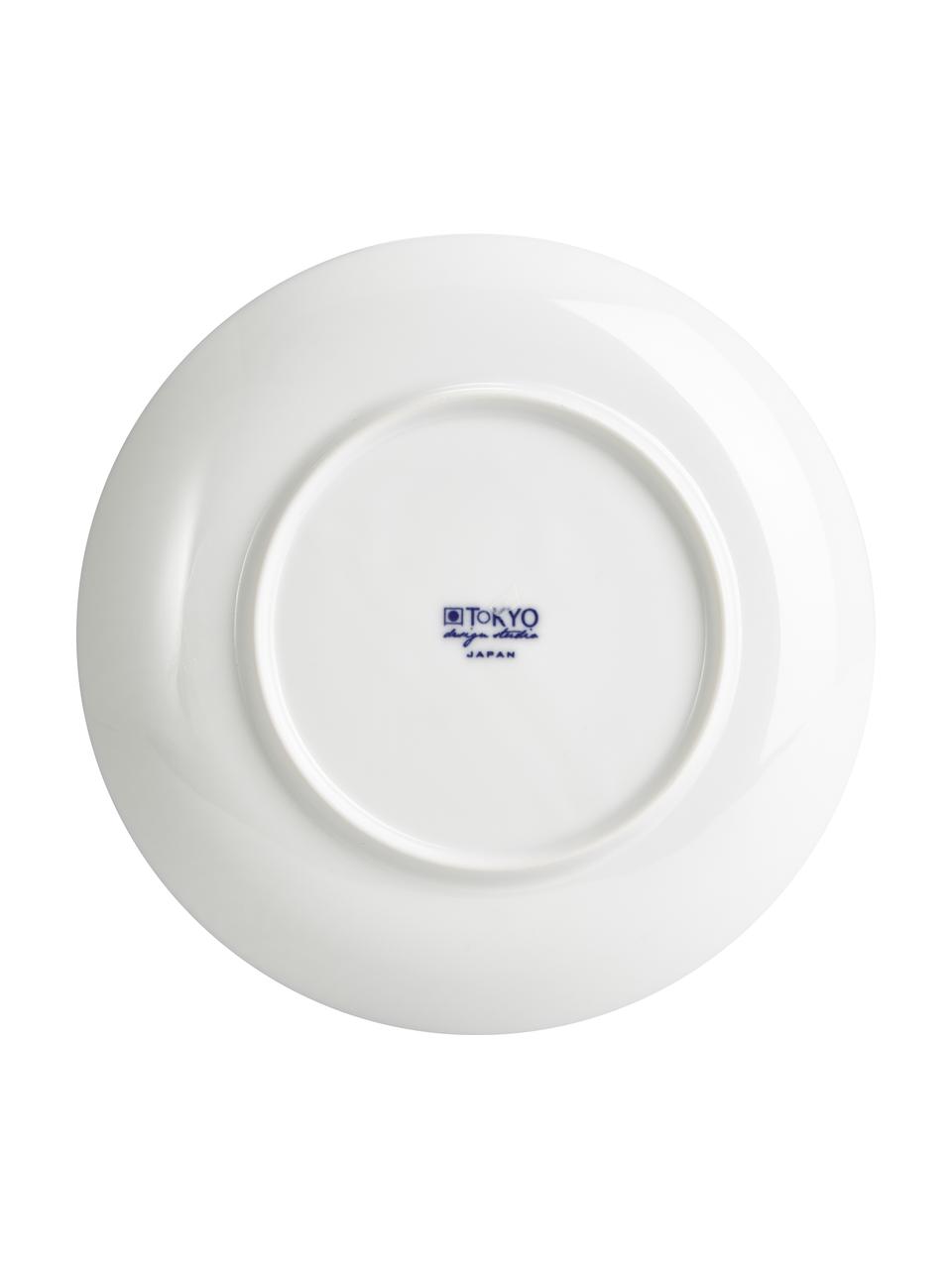 Handgemachte Porzellan-Frühstücksteller Nippon in Blau/Weiß, 4-er Set, Porzellan, Blau, Weiß, Ø 21 cm