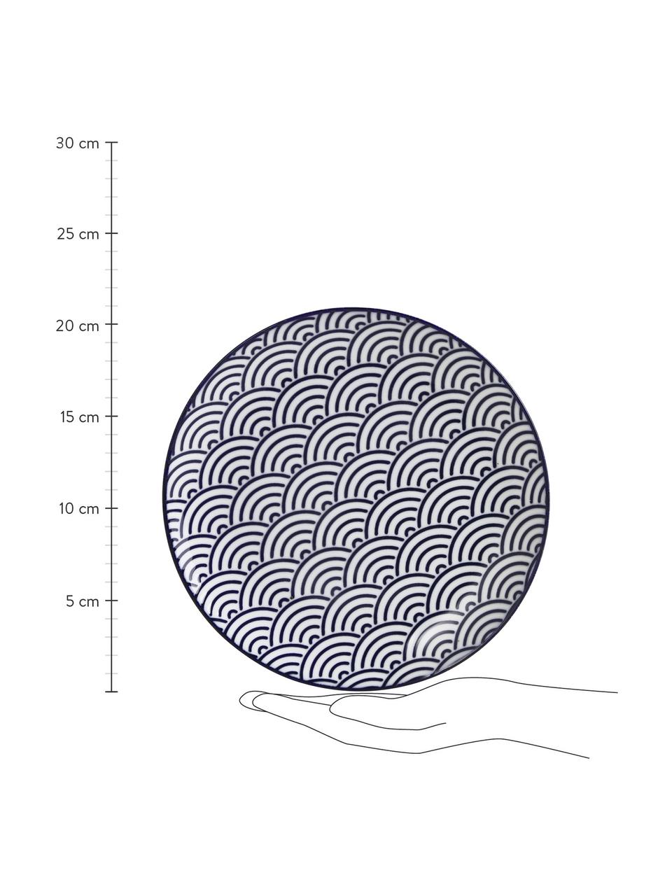 Sada ručně vyrobených porcelánových snídaňových talířů Nippon, 4 díly, Porcelán, Modrá, bílá, Ø 21 cm