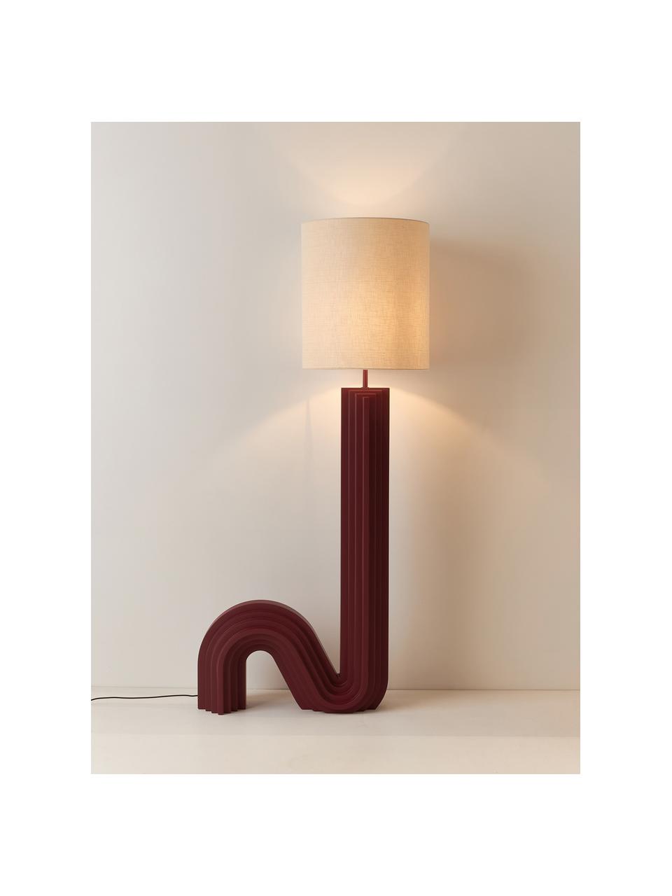 Designová stojací lampa Luomo, Vínově červená, tlumeně bílá, V 153 cm