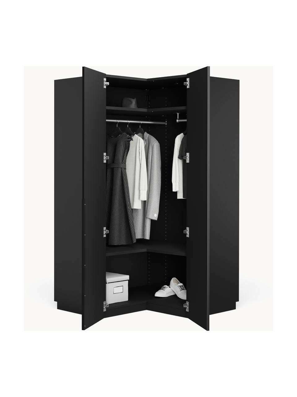 Armoire d'angle modulaire Leon, larg. 115 cm, Noir, Module d'angle : larg. 115 x haut. 200 cm