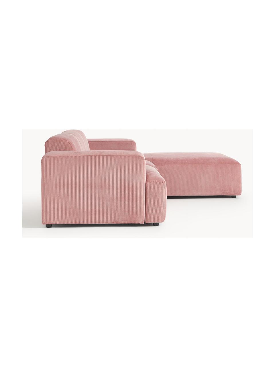 Cord-Ecksofa Melva (4-Sitzer), Bezug: Cord (92% Polyester, 8% P, Gestell: Massives Kiefernholz, Spa, Füße: Kunststoff Dieses Produkt, Cord Altrosa, B 319 x T 195 cm, Eckteil links