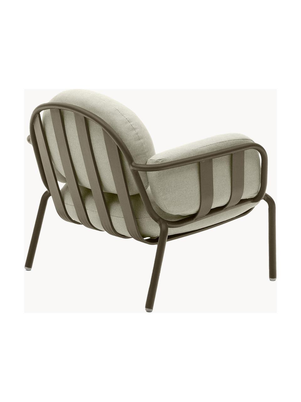 Ogrodowy fotel wypoczynkowy Joncols, Tapicerka: 100% poliester Dzięki tka, Stelaż: aluminium malowane proszk, Jasnobeżowa tkanina, oliwkowy zielony, S 89 x G 80 cm