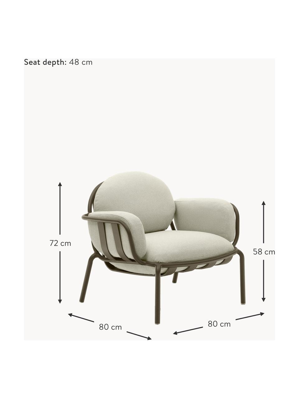 Ogrodowy fotel wypoczynkowy Joncols, Tapicerka: 100% poliester Dzięki tka, Stelaż: aluminium malowane proszk, Jasnobeżowa tkanina, oliwkowy zielony, S 89 x G 80 cm