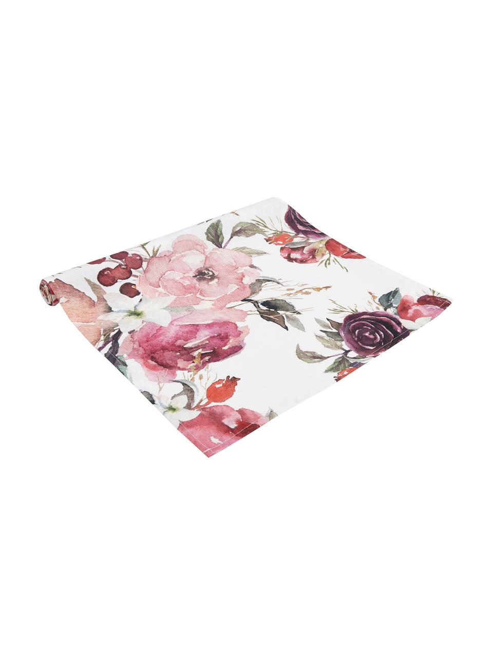 Katoenen tafelloper Florisia met bloemen motief, 100% katoen, Roze, wit, lila, groen, B 50 x L 160 cm