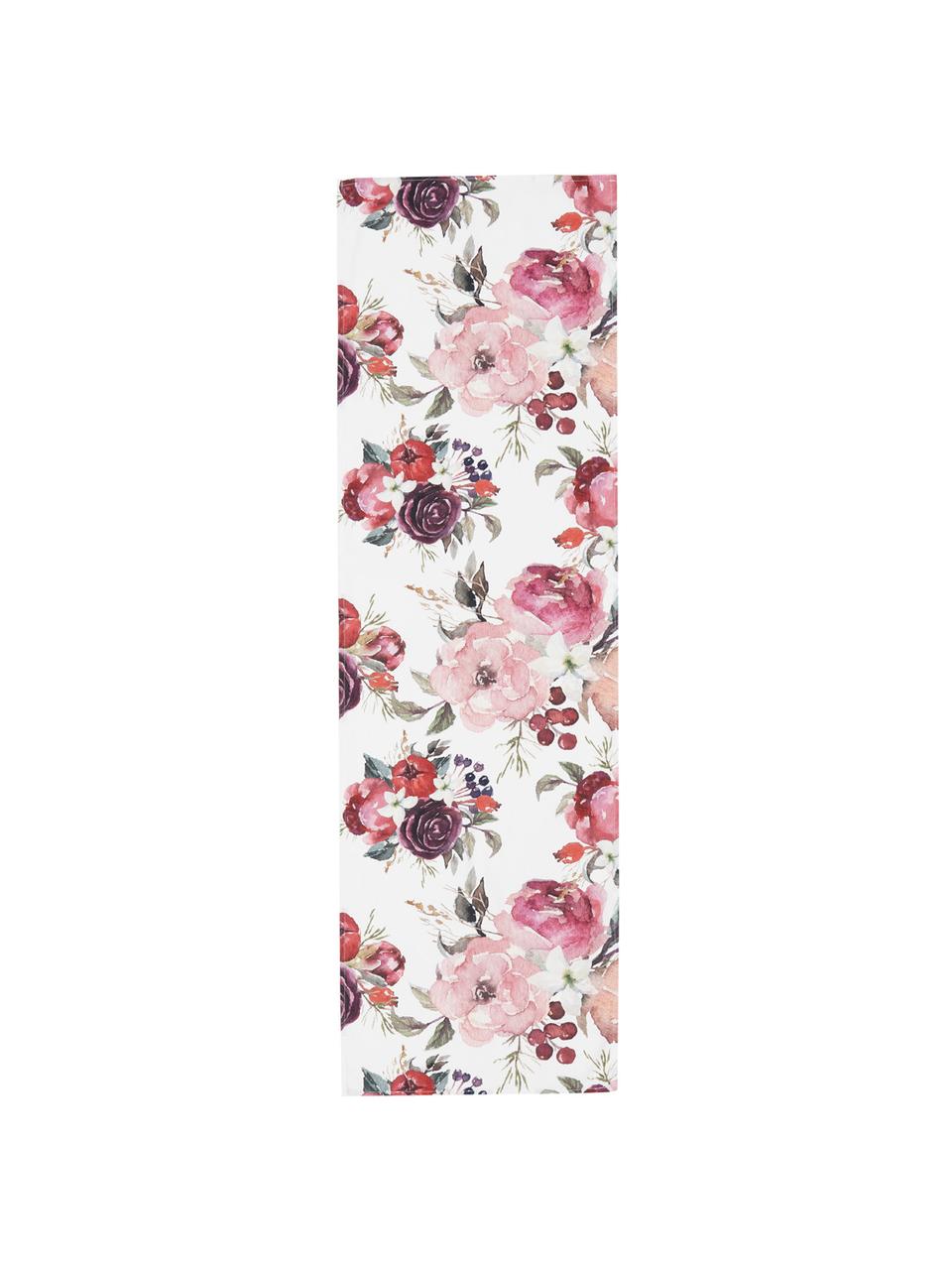 Katoenen tafelloper Florisia met bloemen motief, 100% katoen, Roze, wit, lila, groen, B 50 x L 160 cm