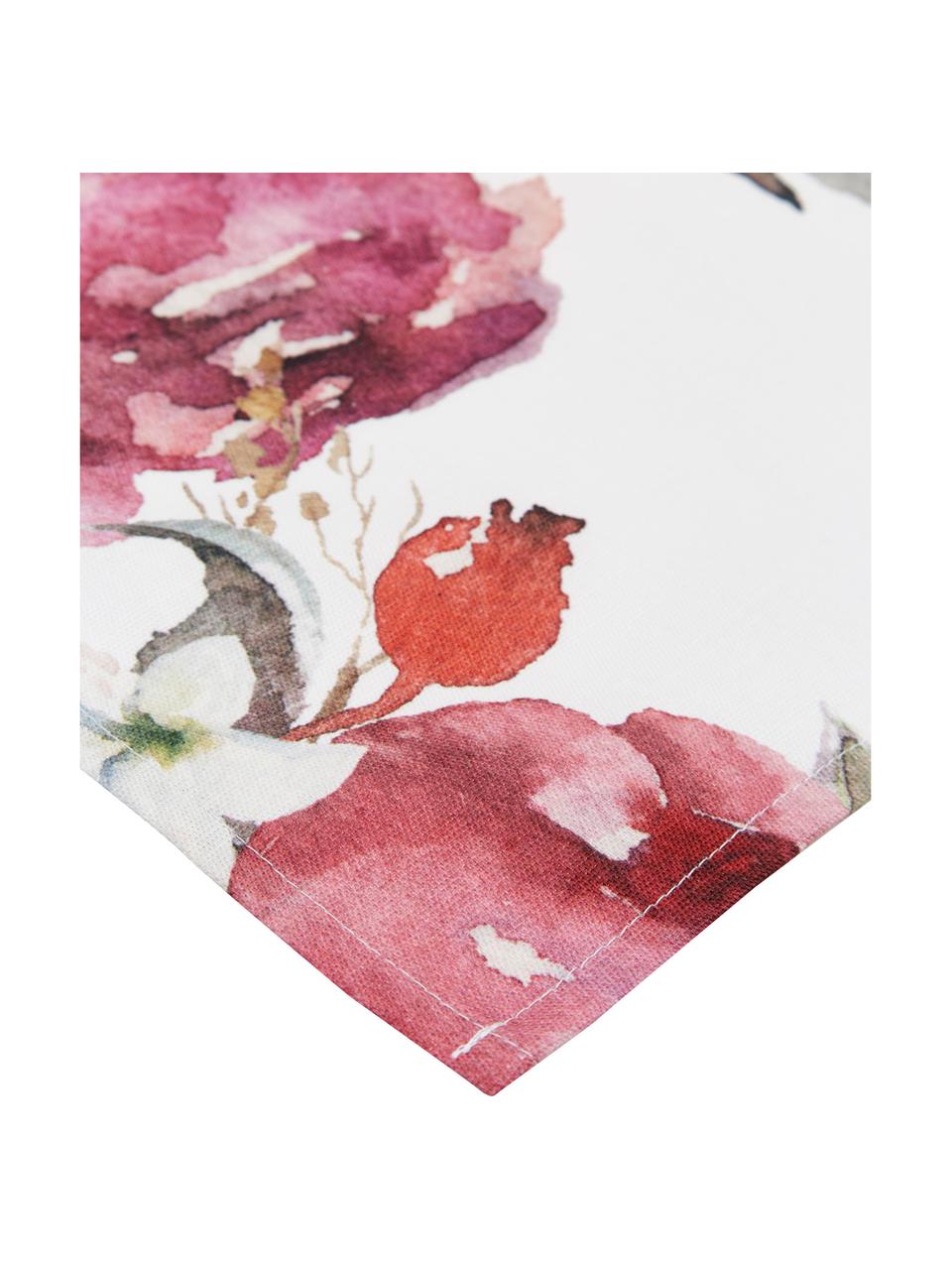 Bieżnik z bawełny Florisia, Bawełna, Blady różowy, biały, lila, zielony, S 50 x D 160 cm