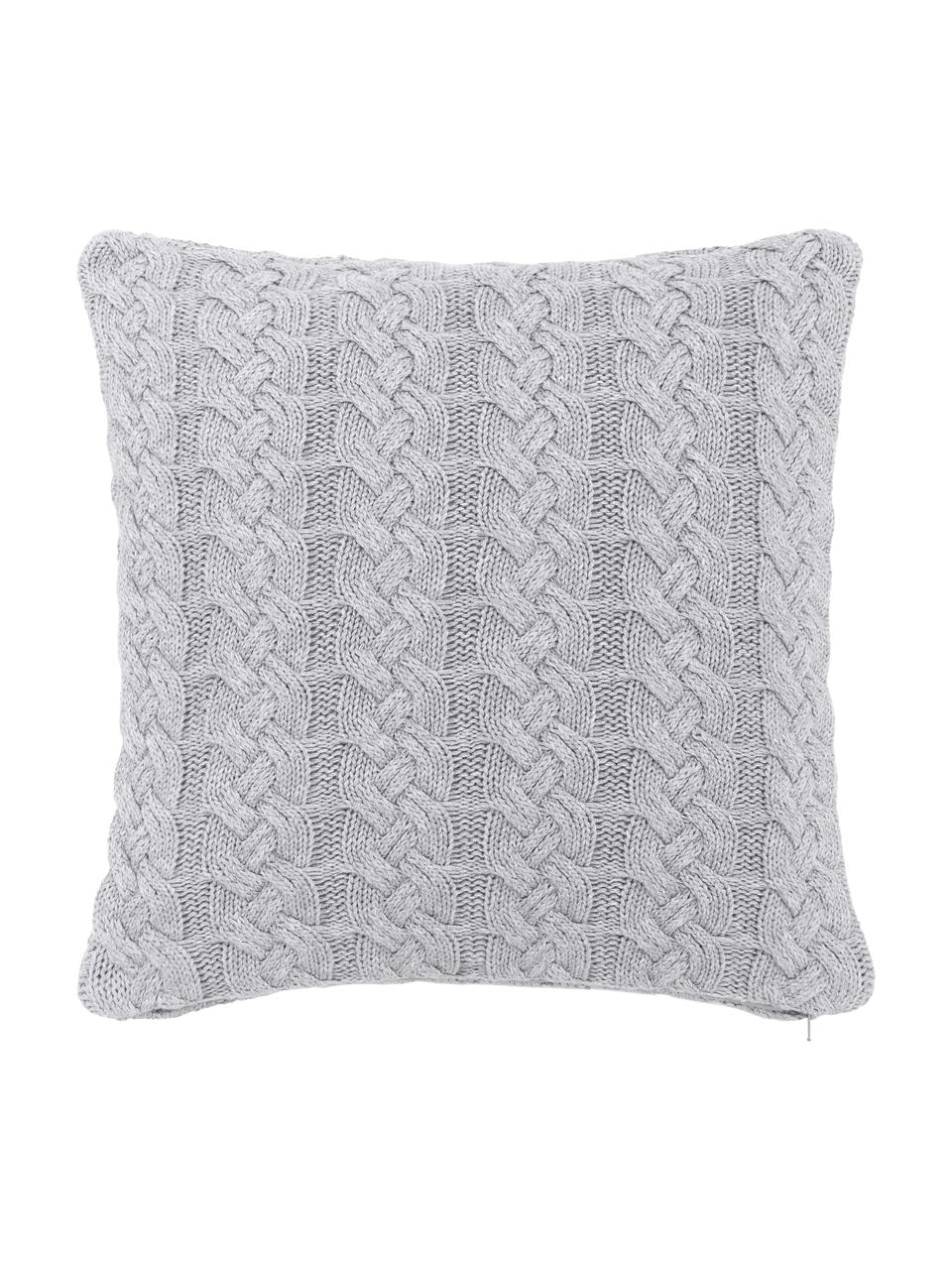 Housse de coussin 40x40 tricotée Caleb, 100 % coton, Gris, larg. 40 x long. 40 cm