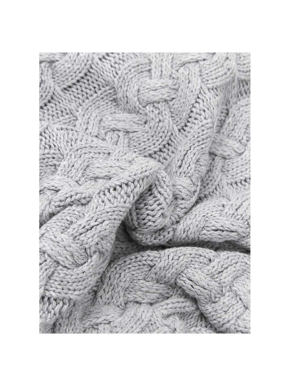 Federa arredo fatta a maglia con motivo a trecce Caleb, 100% cotone, Grigio, Larg. 40 x Lung. 40 cm