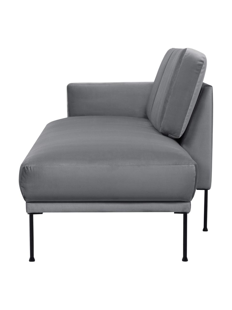 Méridienne en velours pieds en métal Fluente, Tissu gris foncé, larg. 202 x prof. 85 cm, dossier à gauche