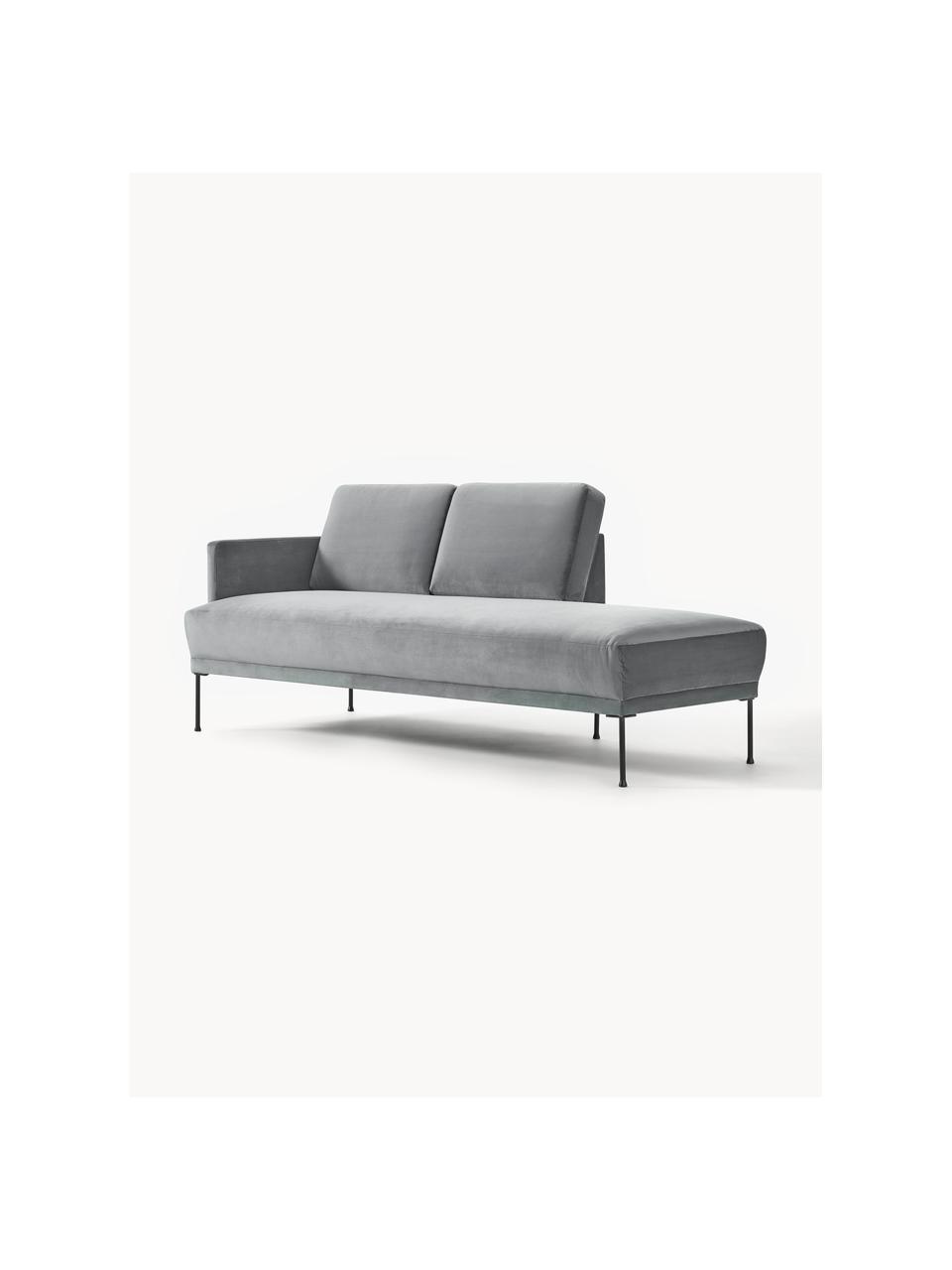 Fluwelen chaise longue Fluente, Bekleding: fluweel (hoogwaardig poly, Frame: massief grenenhout, FSC-g, Poten: gepoedercoat metaal Dit p, Fluweel donkergrijs, B 202 x D 85 cm, rugleuning links