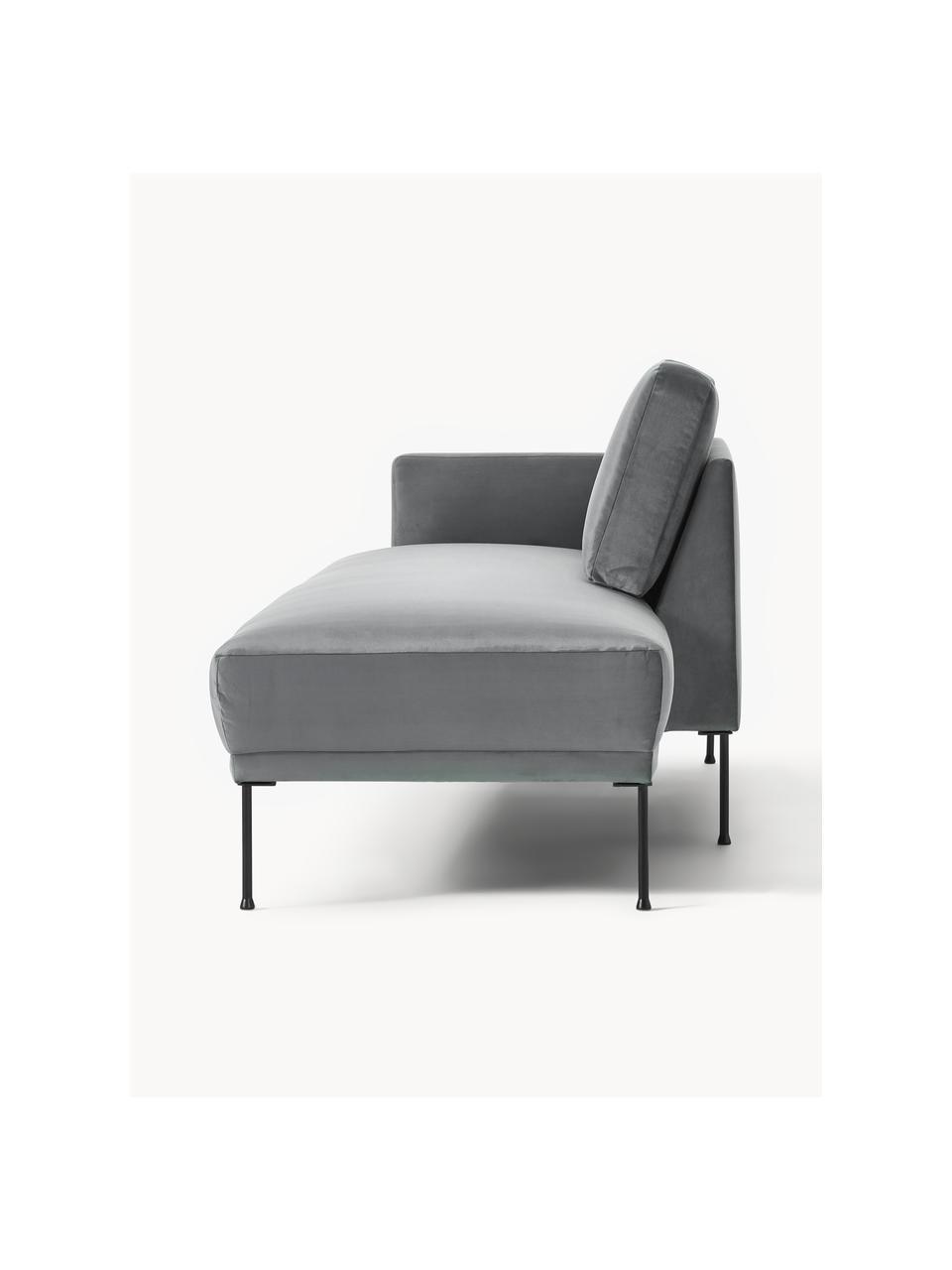 Fluwelen chaise longue Fluente, Bekleding: fluweel (hoogwaardig poly, Frame: massief grenenhout, FSC-g, Poten: gepoedercoat metaal Dit p, Fluweel donkergrijs, B 202 x D 85 cm, rugleuning links