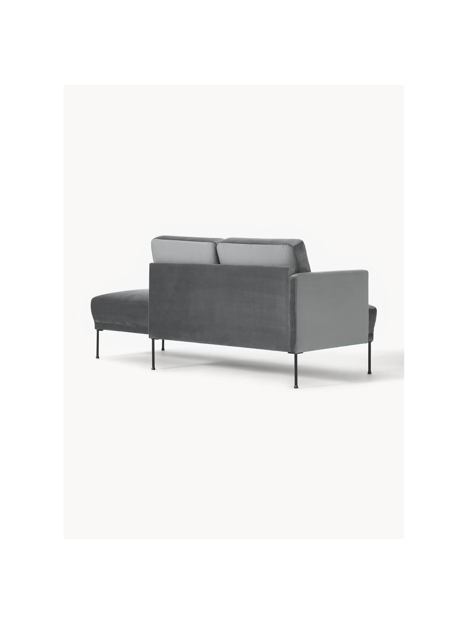 Fluwelen chaise longue Fluente, Bekleding: fluweel (hoogwaardig poly, Frame: massief grenenhout, FSC-g, Poten: gepoedercoat metaal Dit p, Fluweel donkergrijs, B 202 x D 85 cm, rugleuning links