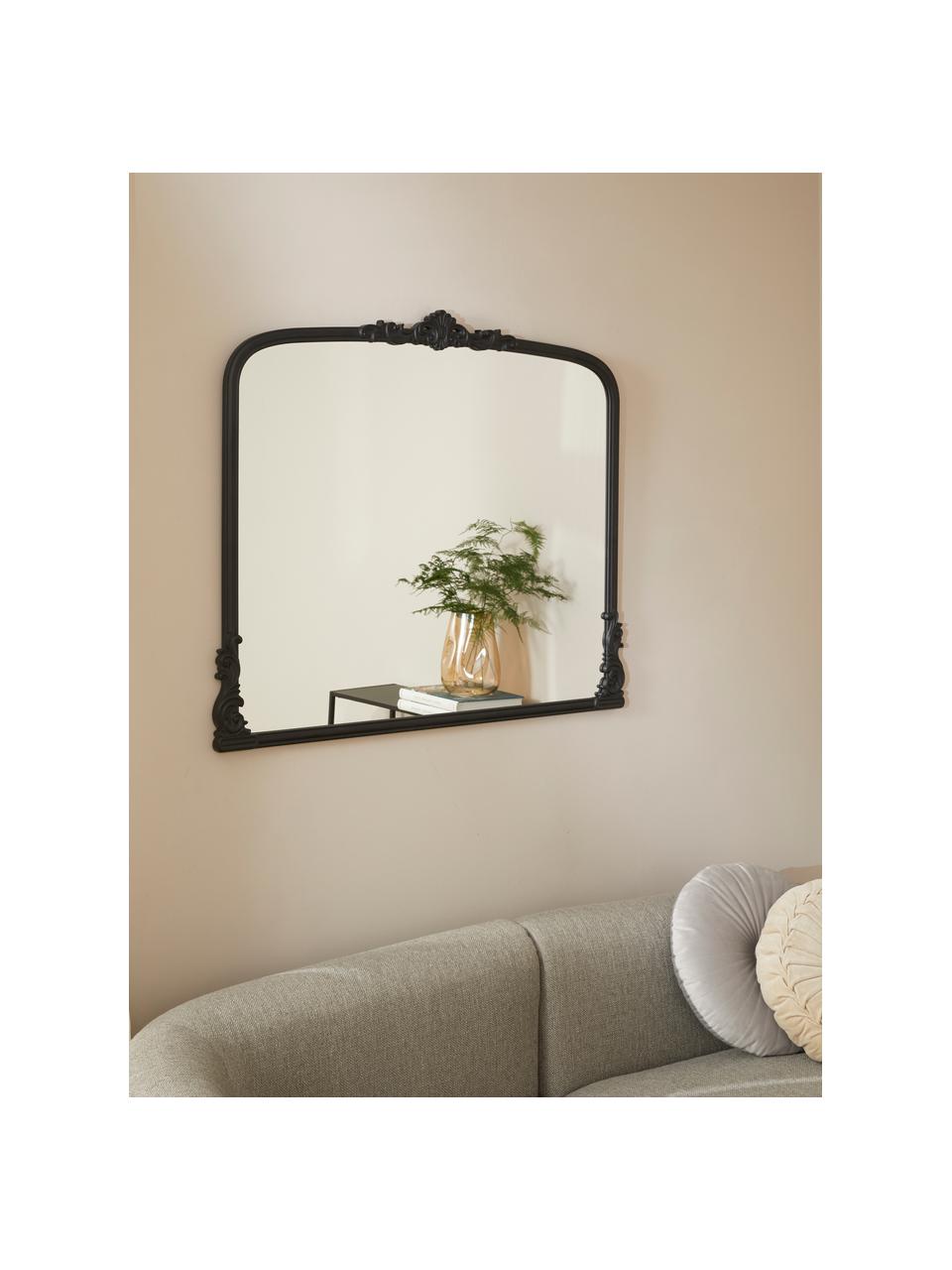Barokke wandspiegel Fabricio met zwarte houten lijst, Lijst: gecoat MDF, Zwart, B 100 x H 85 cm