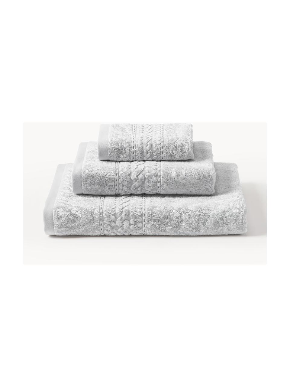 Lot de serviettes de bain Cordelia, 3 élém., Gris clair, 3 éléments (1 serviette invité, 1 serviette de toilette et 1 drap de bain)