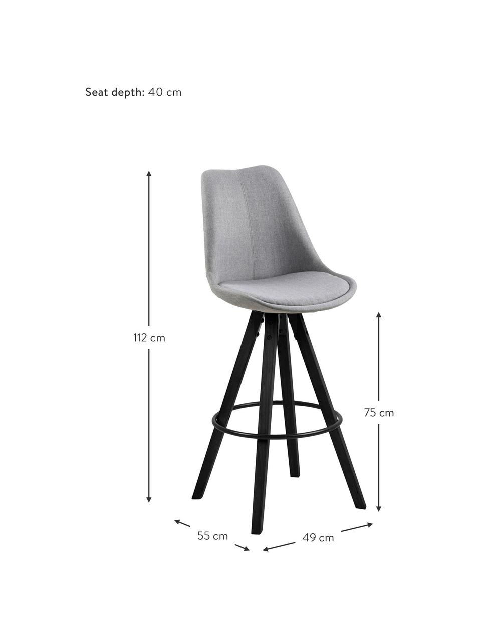 Barstoelen Dima Textile, 2 stuks, Bekleding: polyester, Poten: gelakt rubberhout, Lichtgrijs, 49 x 112 cm