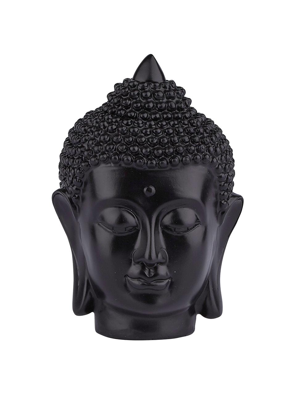 Objet décoratif Buddha Head, Polyrésine, Noir, Ø 11 x haut. 17 cm