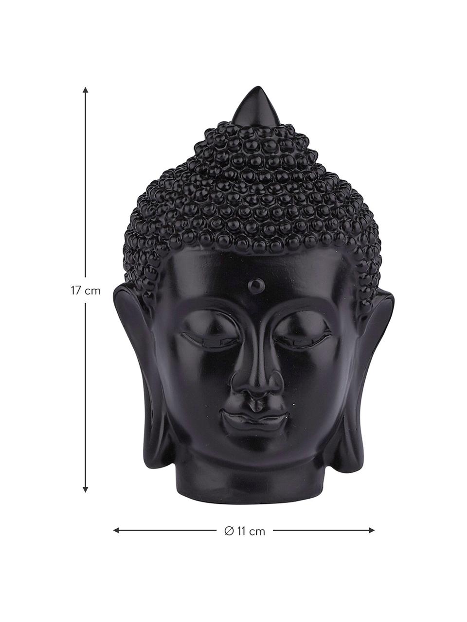 Dekorácia Buddha Head, Polymérová živica, Čierna, Ø 11 x V 17 cm