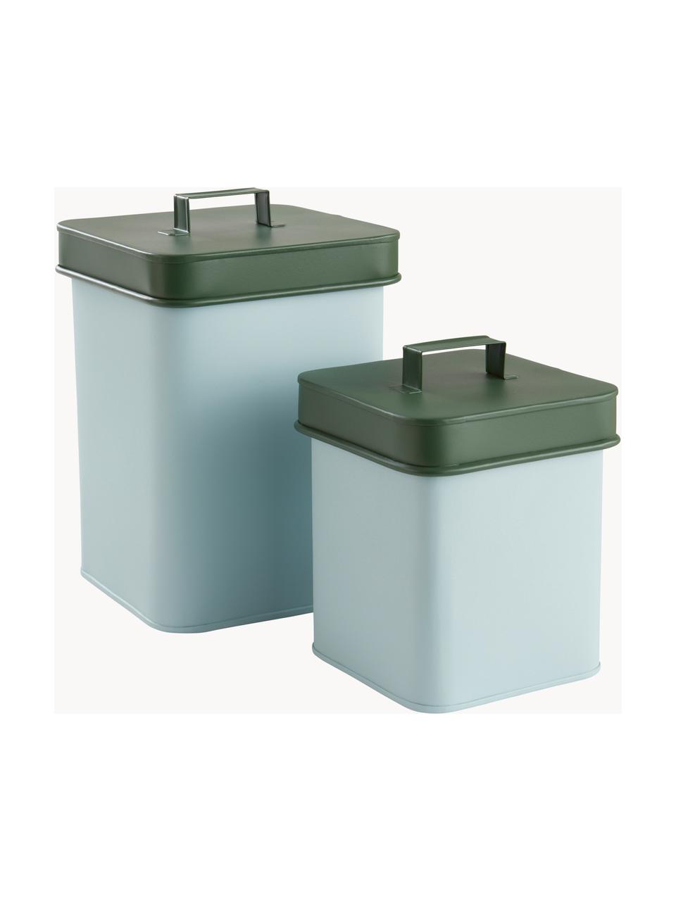 Set di 2 contenitori per alimenti Luca, Metallo rivestito, Azzurro, verde scuro, Set in varie misure