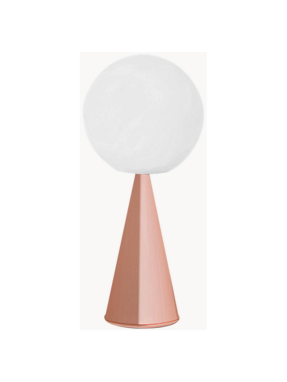 Lámpara de mesa artesanal Bilia, Pantalla: vidrio, Estructura: metal galvanizado, Cable: plástico, Blanco, cobrizo, Ø 20 x Al 43 cm