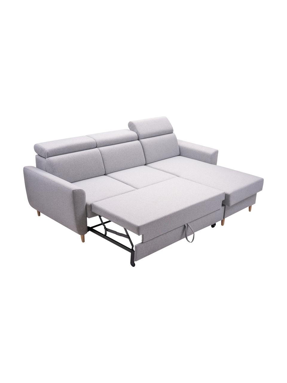Sofá cama rinconero Gusto, con espacio de almacenamiento, Tapizado: 100% poliéster, Gris claro, An 235 x F 170 cm