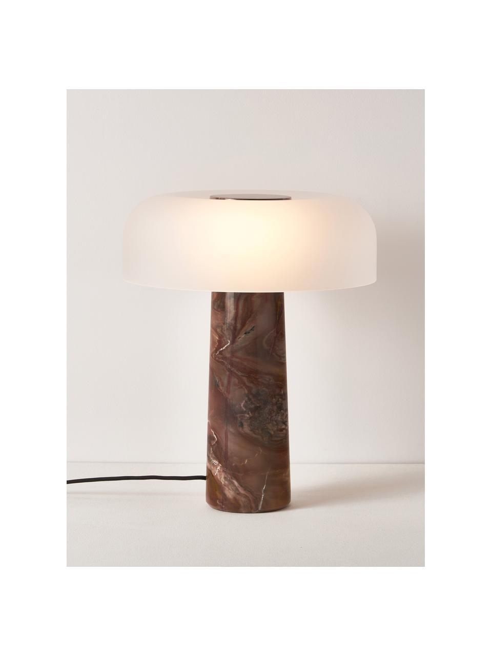 Lámpara de mesa de mármol Carla, Pantalla: vidrio, Cable: cubierto en tela, Mármol marrón, blanco, Ø 32 x Al 39 cm