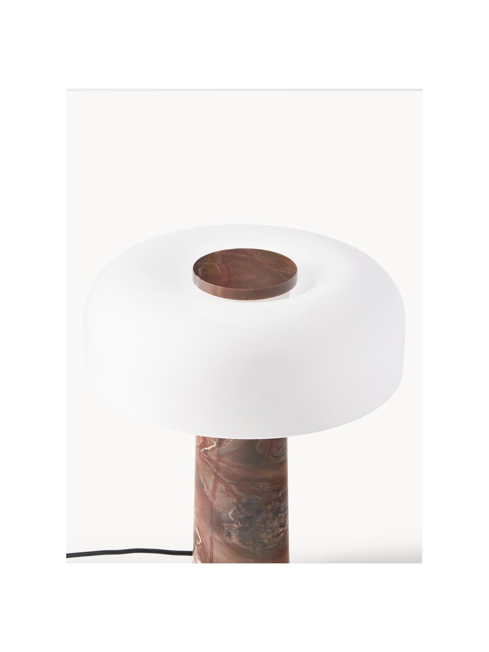 Tafellamp Carla met marmeren voet, Lampenkap: glas, Lampvoet: marmer, metaal, Wit, bruin, gemarmerd, Ø 32 x H 39 cm