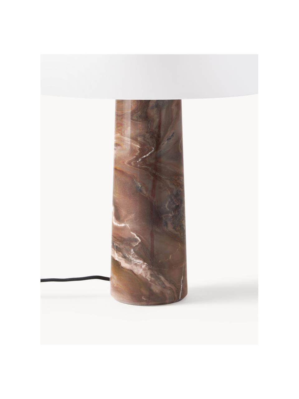 Tafellamp Carla met marmeren voet, Lampenkap: glas, Lampvoet: marmer, metaal, Wit, bruin, gemarmerd, Ø 32 x H 39 cm
