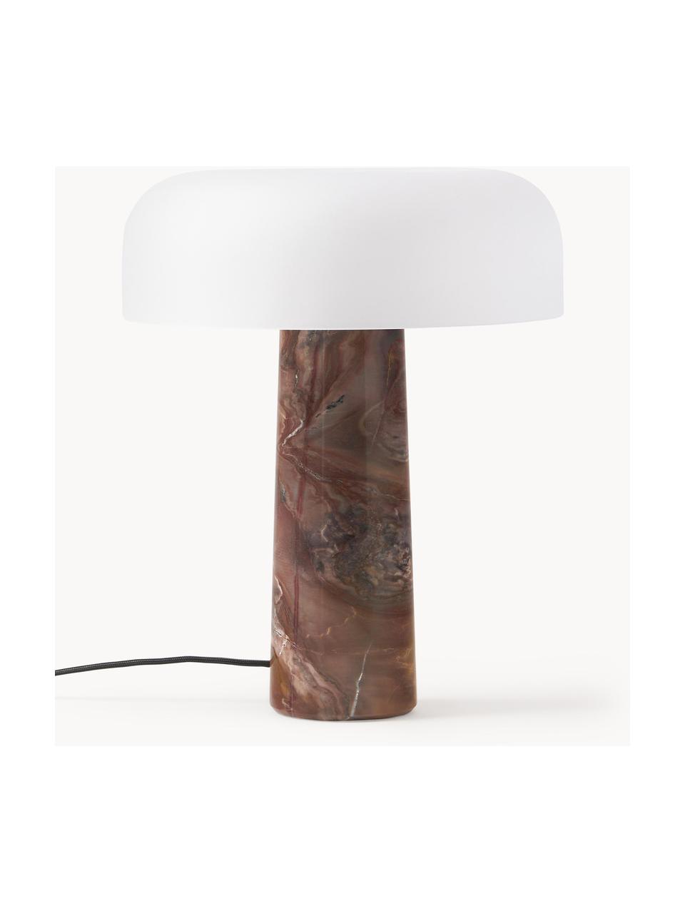 Stolní lampa s mramorovou podstavou Carla, Hnědá mramorovaná, bílá, Ø 32 cm, V 39 cm