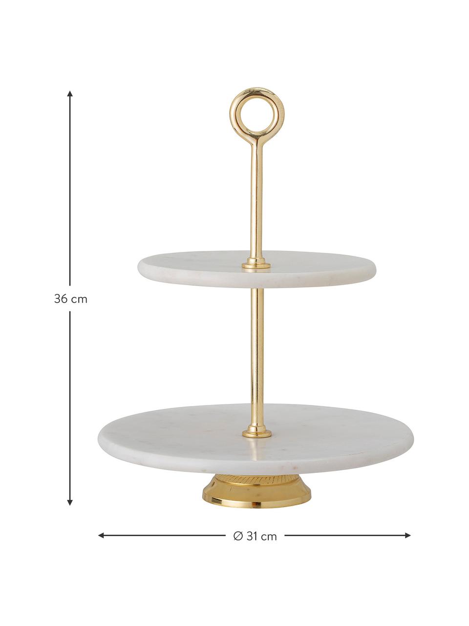 Mramorová etažérka se zlatou podstavou Abha, Bílá, Ø 31 cm, V 36 cm