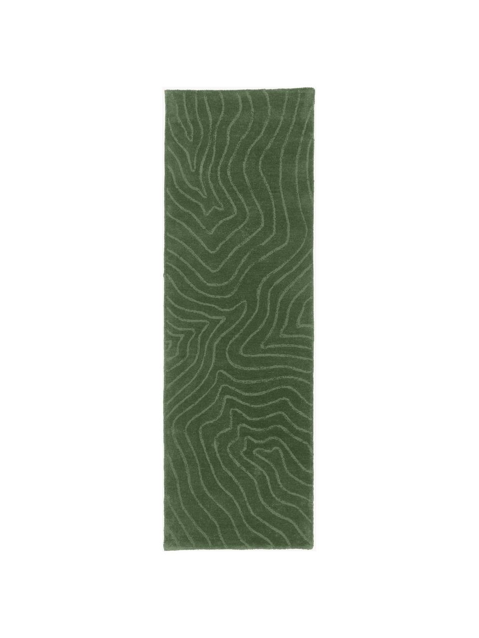 Passatoia in lana fatta a mano Aaron, Retro: 100% cotone Nel caso dei , Verde scuro, Larg. 80 x Lung. 250 cm