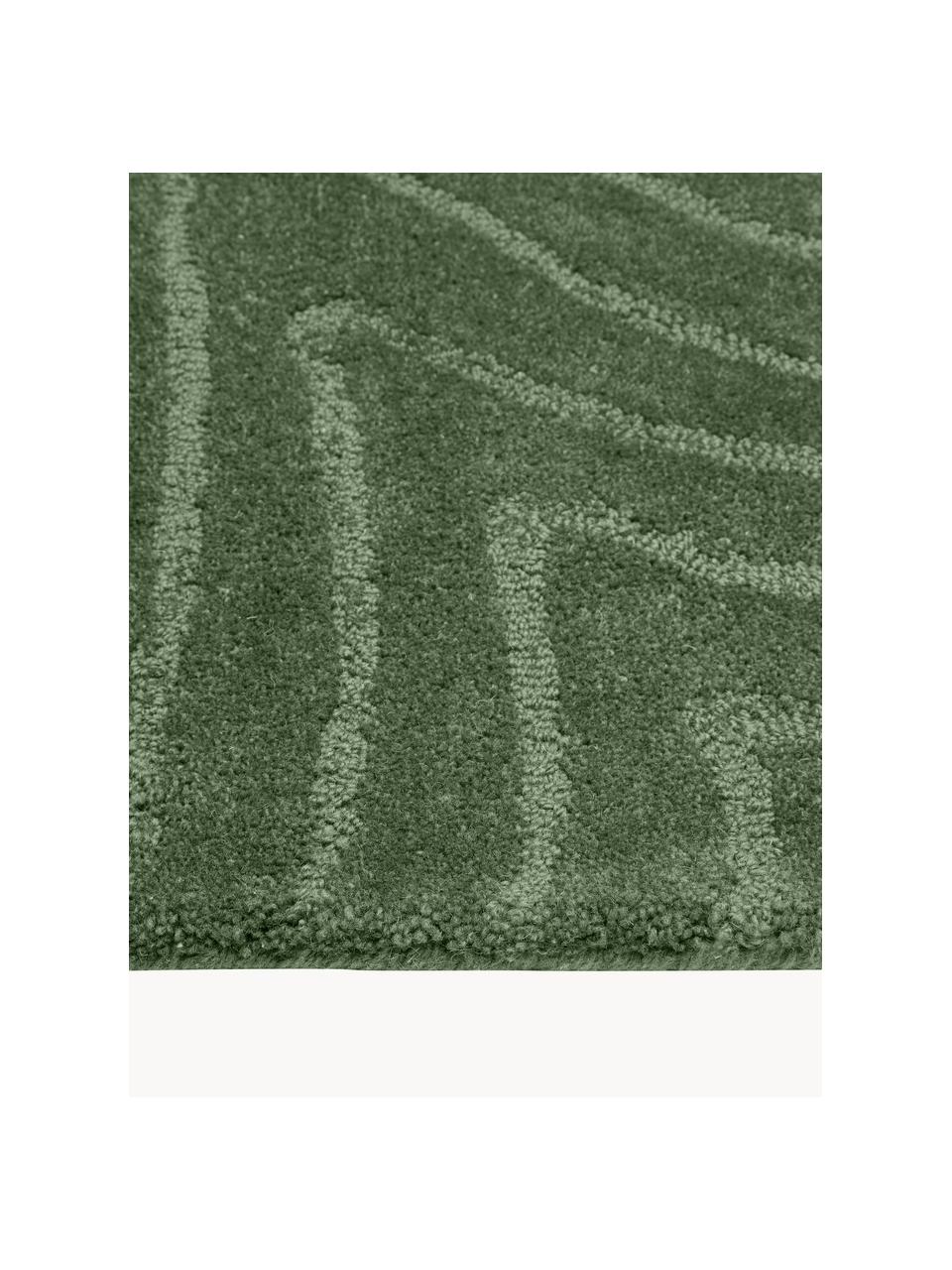 Alfombra corredor artesanal de lana Aaron, Parte superior: 100% lana, Reverso: 100% algodón Las alfombra, Verde oscuro, An 80 x L 300 cm