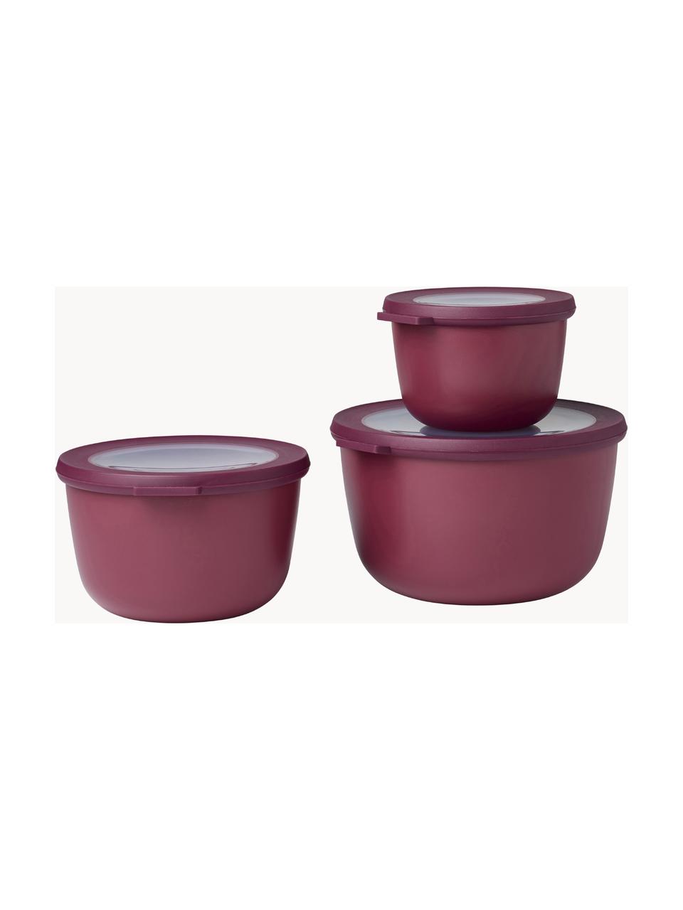 Set cuencos con tapadera Cirqula, 3 uds., Polipropileno (PP), Elastómeros Termoplásticos (TPE), sin BPA, Rojo vino, 500 ml / 1 L / 2 L