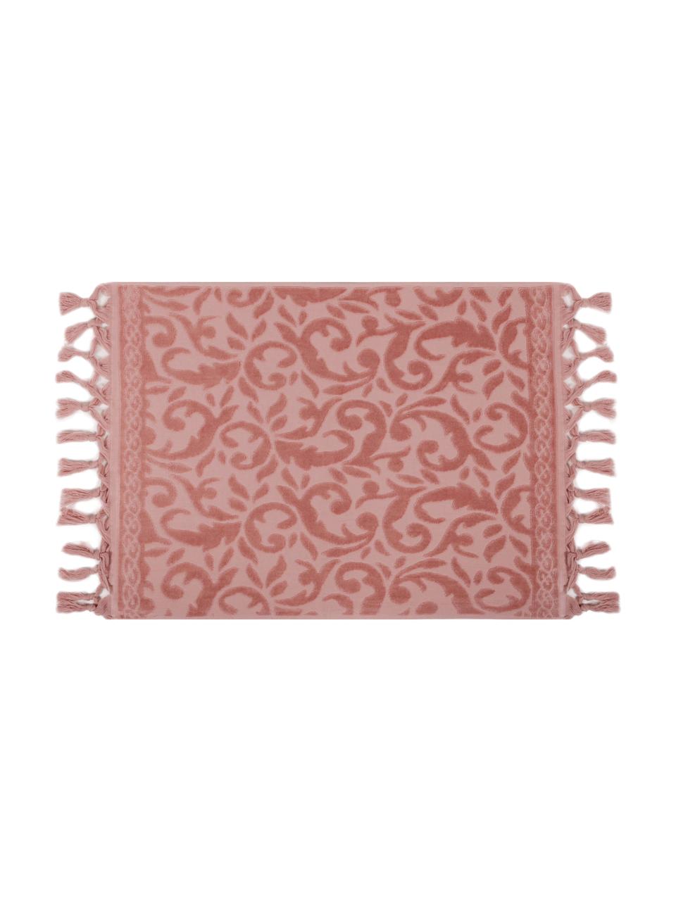 Badmat Caroline met fluwelen paisley patroon, Katoen, Roze, 50 x 70 cm