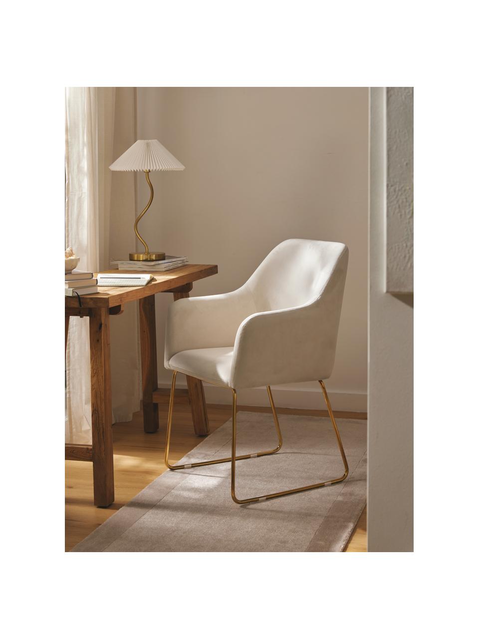 Sametová židle s područkami Isla, Krémově bílá, zlatá, Š 58 cm, H 62 cm