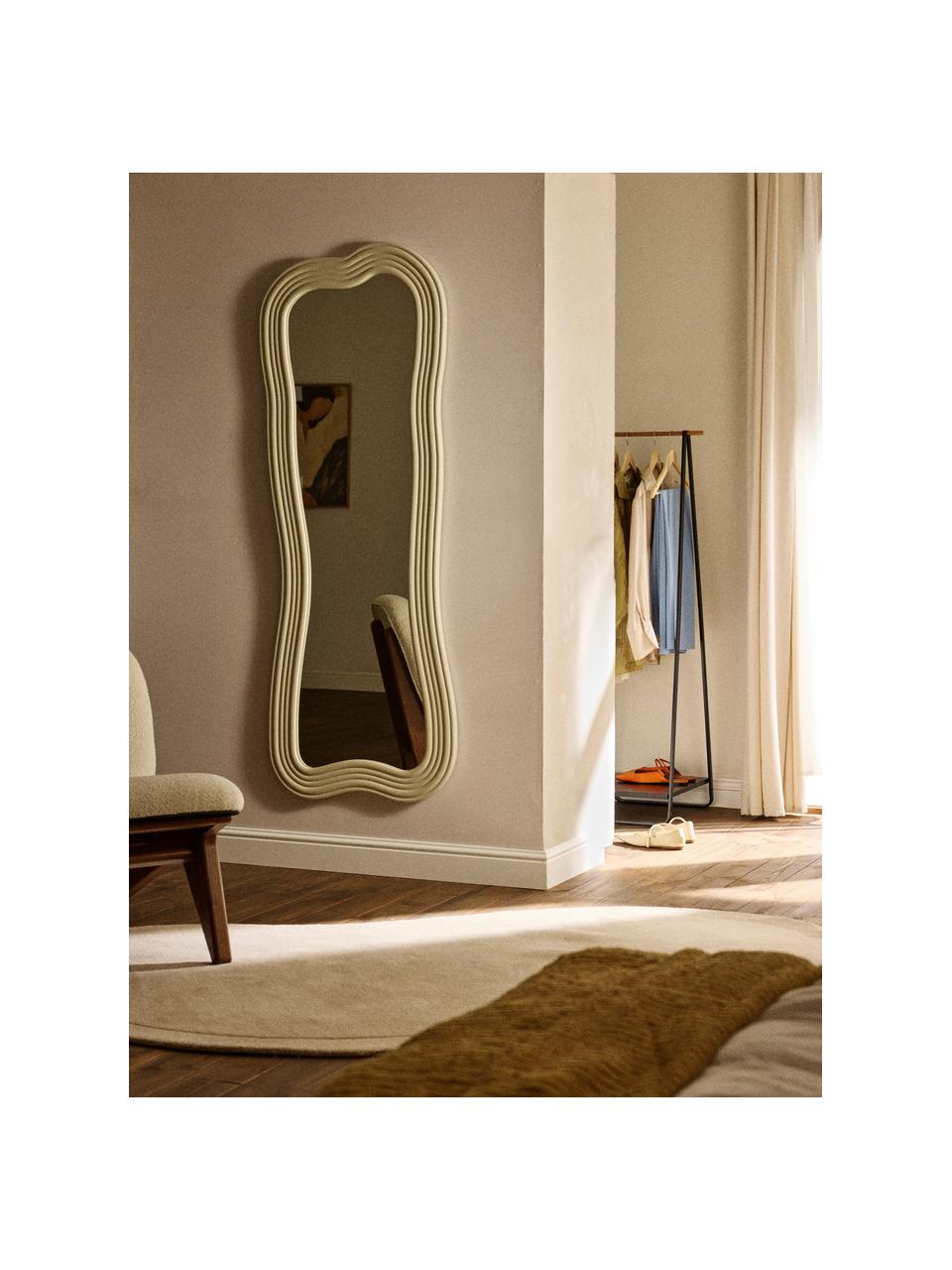 Specchio a figura intera con cornice ondulata Cosimo, Struttura: pannello di fibra a media, Superficie dello specchio: vetro a specchio Questo p, Beige chiaro, Larg. 66 x Alt. 175 cm