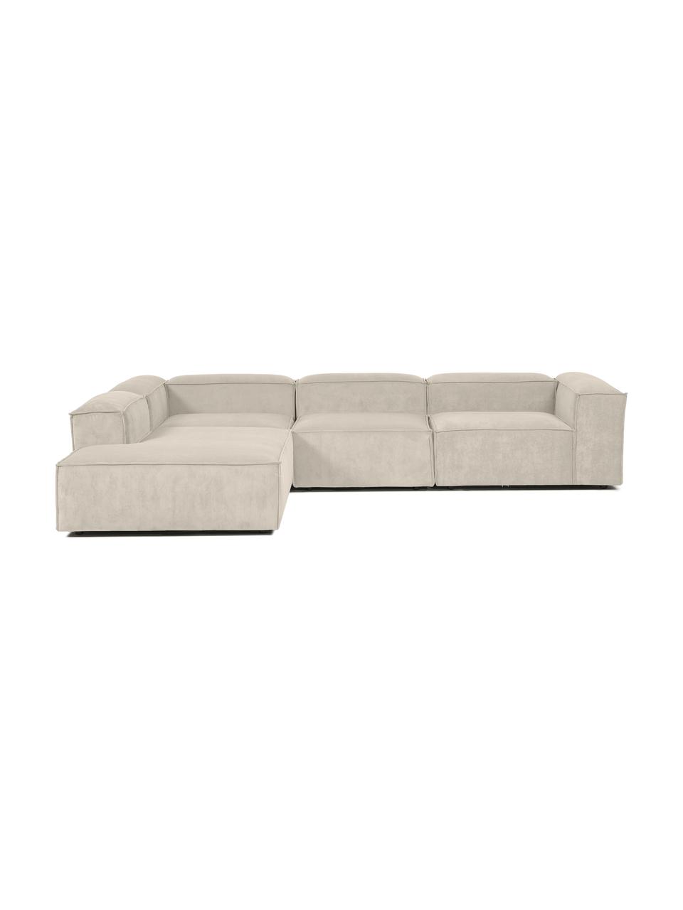 Modulares XL-Ecksofa Lennon aus Cord, Bezug: Cord (92% Polyester, 8% P, Gestell: Massives Kiefernholz, FSC, Cord Beige, B 329 x H 68 cm, Eckteil links