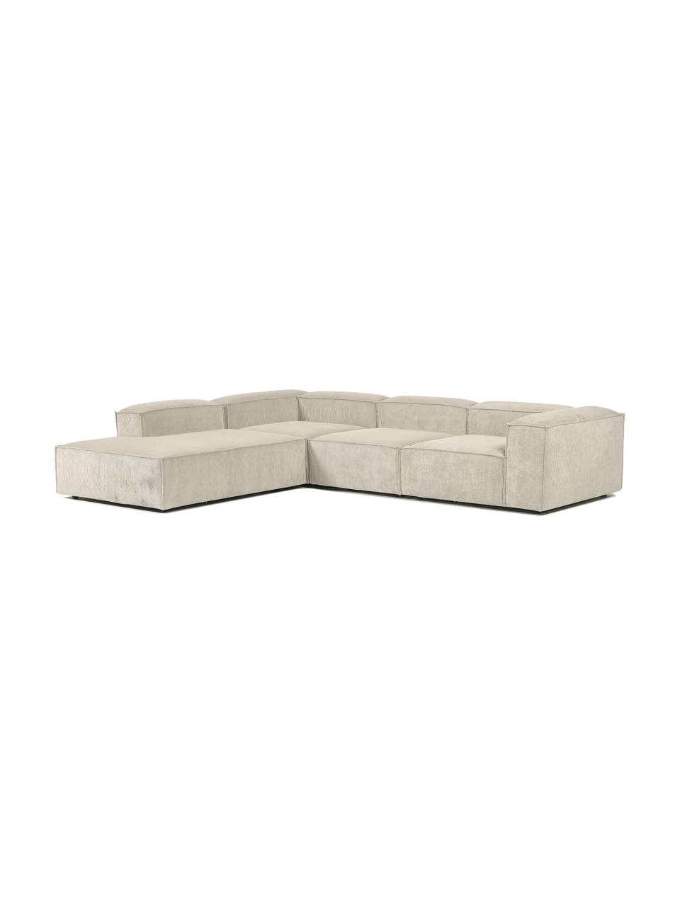 Canapé d'angle XL modulable velours côtelé Lennon, Velours côtelé beige, larg. 329 x prof. 68 cm, méridienne à gauche
