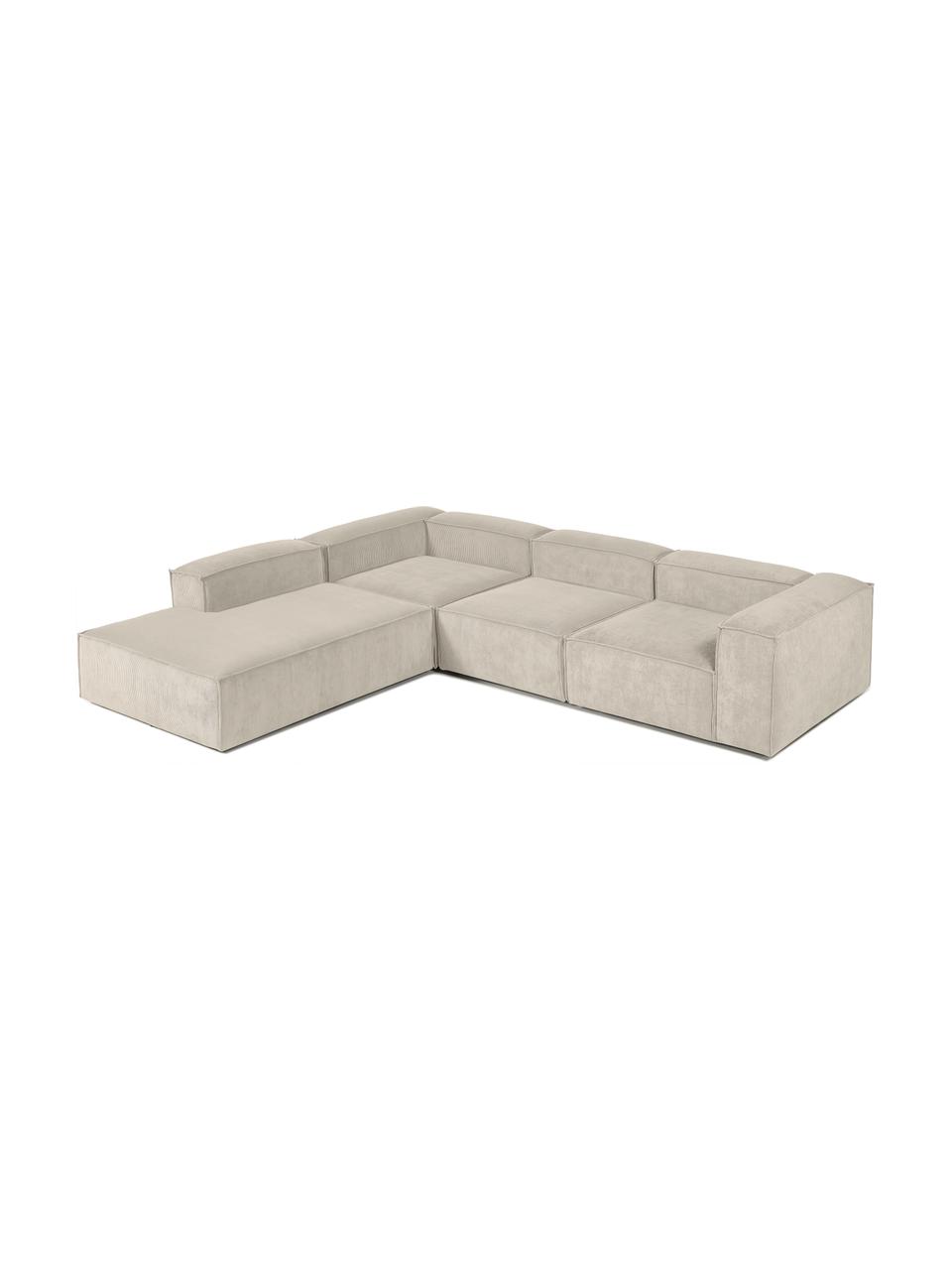 Sofá rinconera modular grande de pana Lennon, Tapizado: pana (92% poliéster, 8% p, Estructura: madera de pino maciza, ma, Patas: plástico, Pana beige, An 329 x Al 68 cm, chaise longue izquierda
