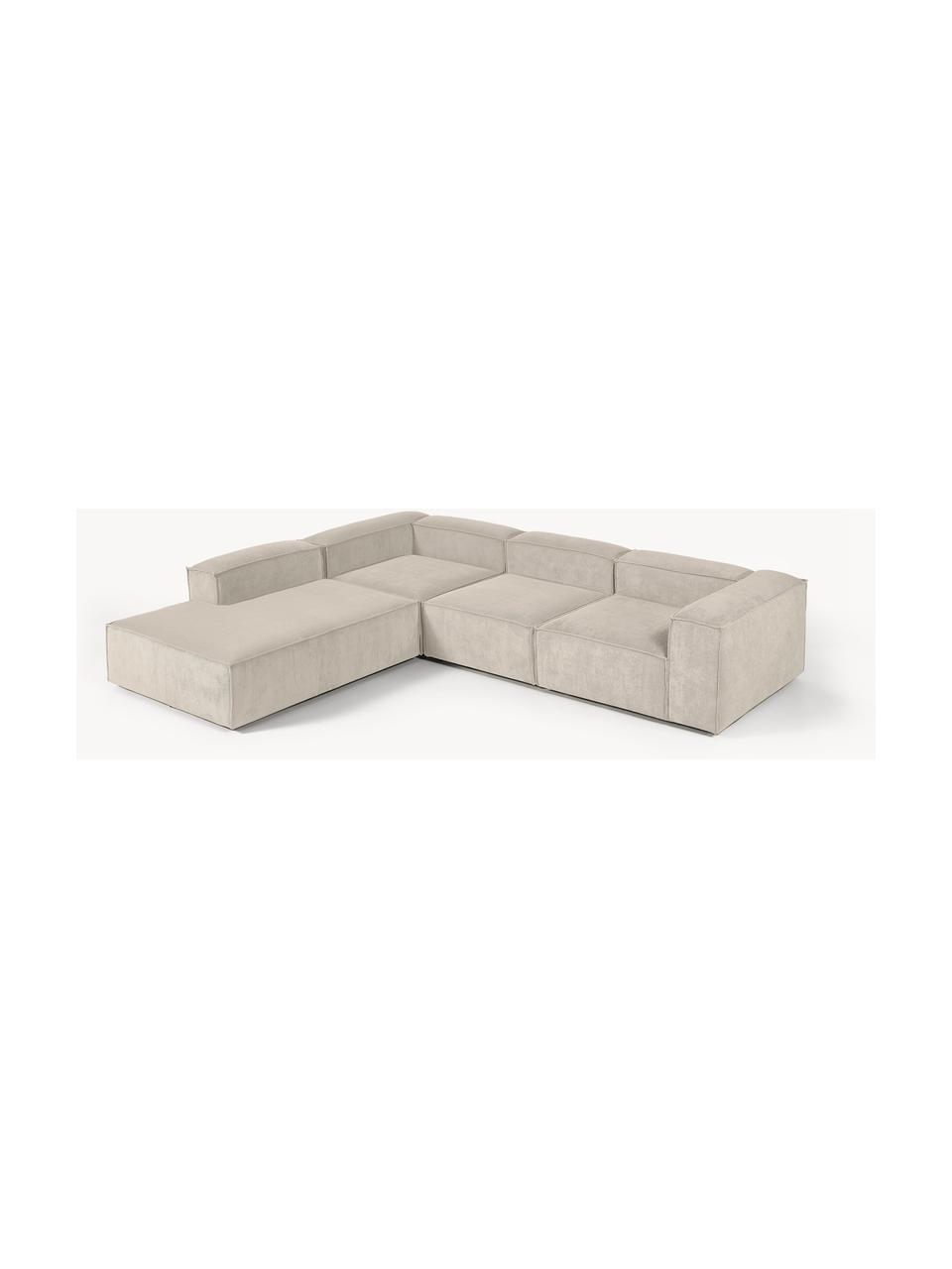 Modulaire XL hoekbank Lennon van corduroy, Bekleding: corduroy (92% polyester, , Frame: massief grenenhout FSC-ge, Poten: kunststof, Corduroy lichtbeige, B 329 x D 269 cm, hoekdeel links