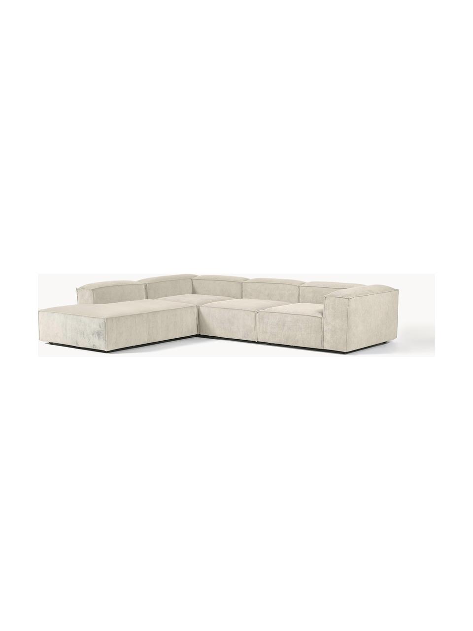 Modulares XL-Ecksofa Lennon aus Cord, Bezug: Cord (92 % Polyester, 8 %, Gestell: Massives Kiefernholz, Spe, Cord Hellbeige, B 329 x T 269 cm, Eckteil links