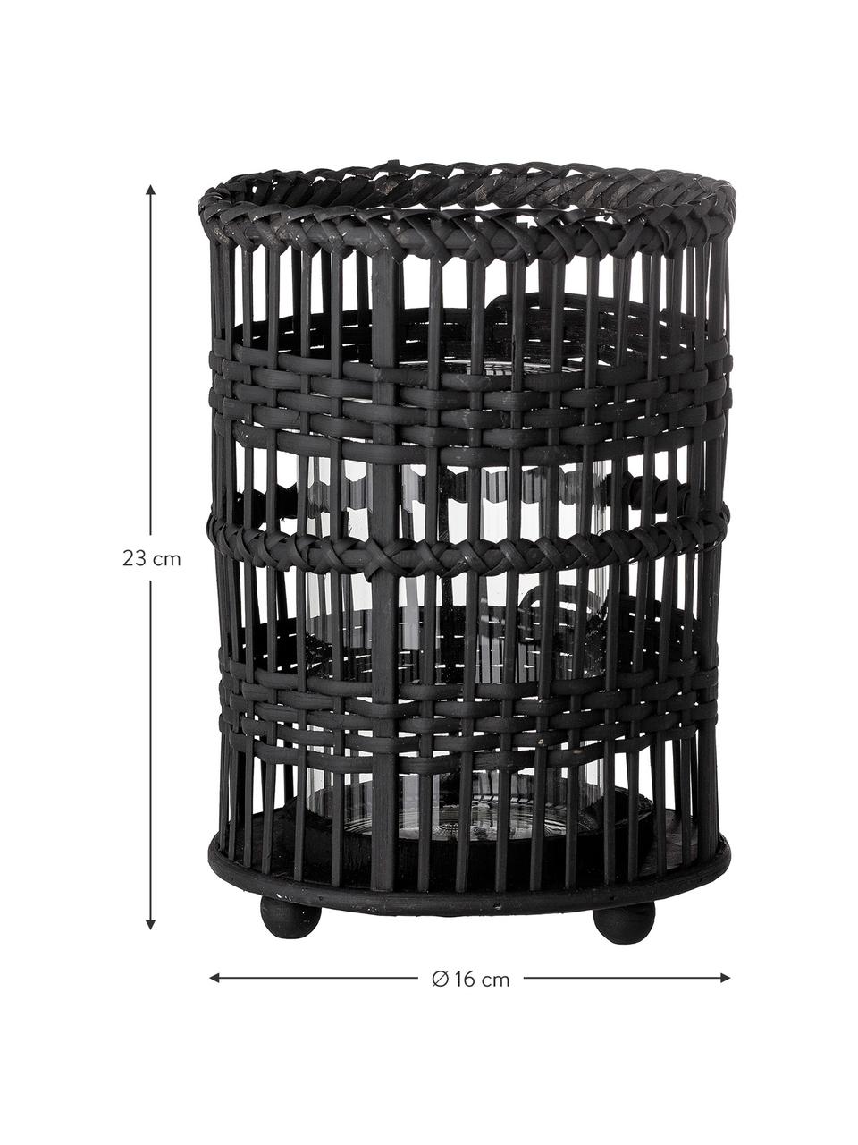 Windlicht Ronn aus Rattan, Windlicht: Rattan, Schwarz, Ø 16 x H 23 cm